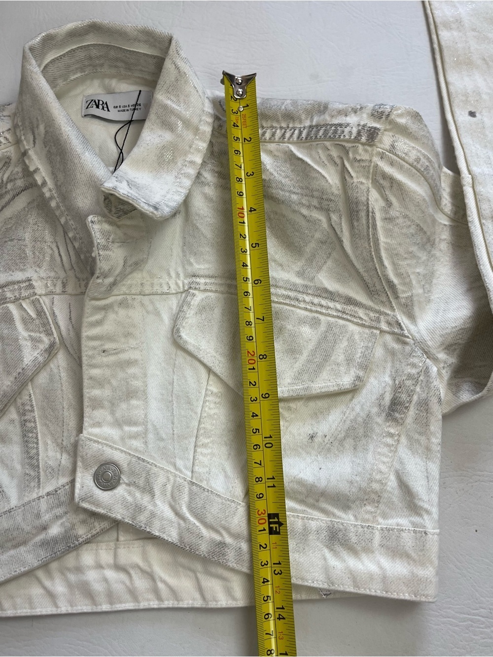 Zara Metallic Silver High-Low Cropped Denim Jacket NWT Size S - Picture 5 of 10